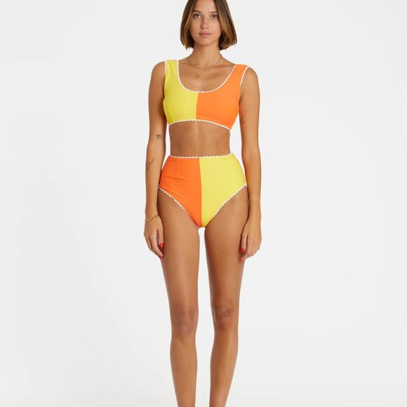 Hammies Colorblock Retro Pin Up Bikini Two Tone Orange Yellow L - Picture 1 of 5